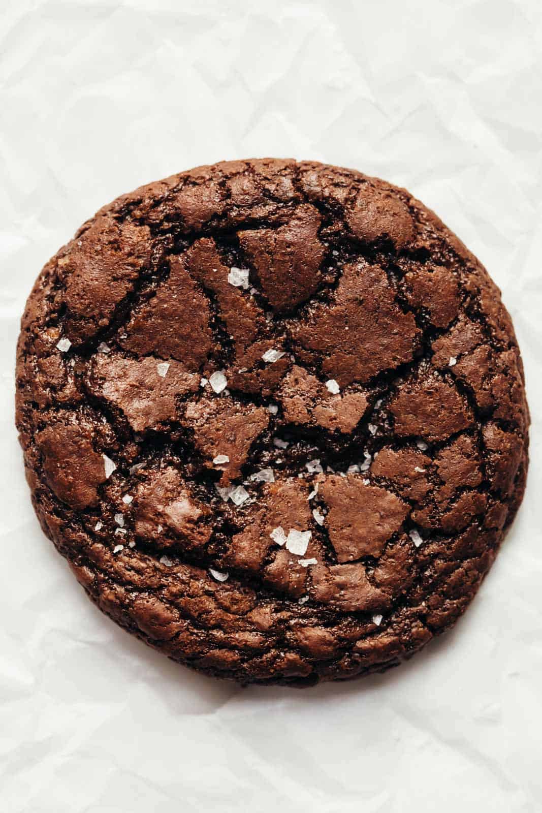 Closeup of a single cookie sprinkled with sea salt