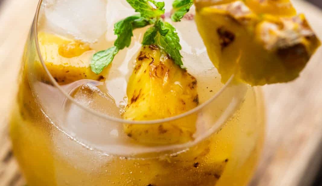 Closeup of roasted pineapple moscow mule