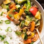 Picture of Asian Vegetable Stir Fry served with rice in a bowl