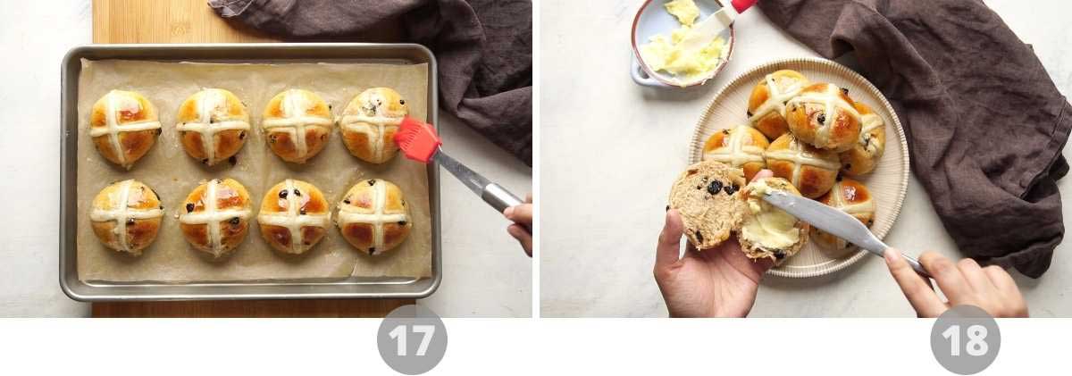 Step by step picture collage showing how to make hot cross buns