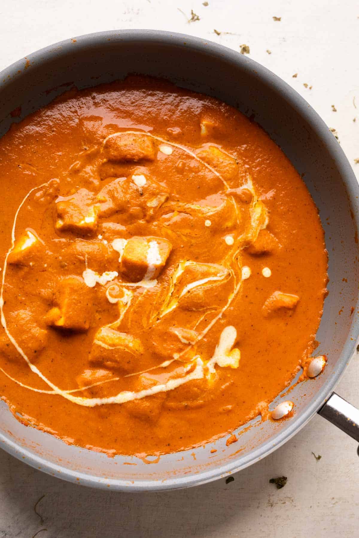 Paneer Butter masala served in the pan that it was cooked in