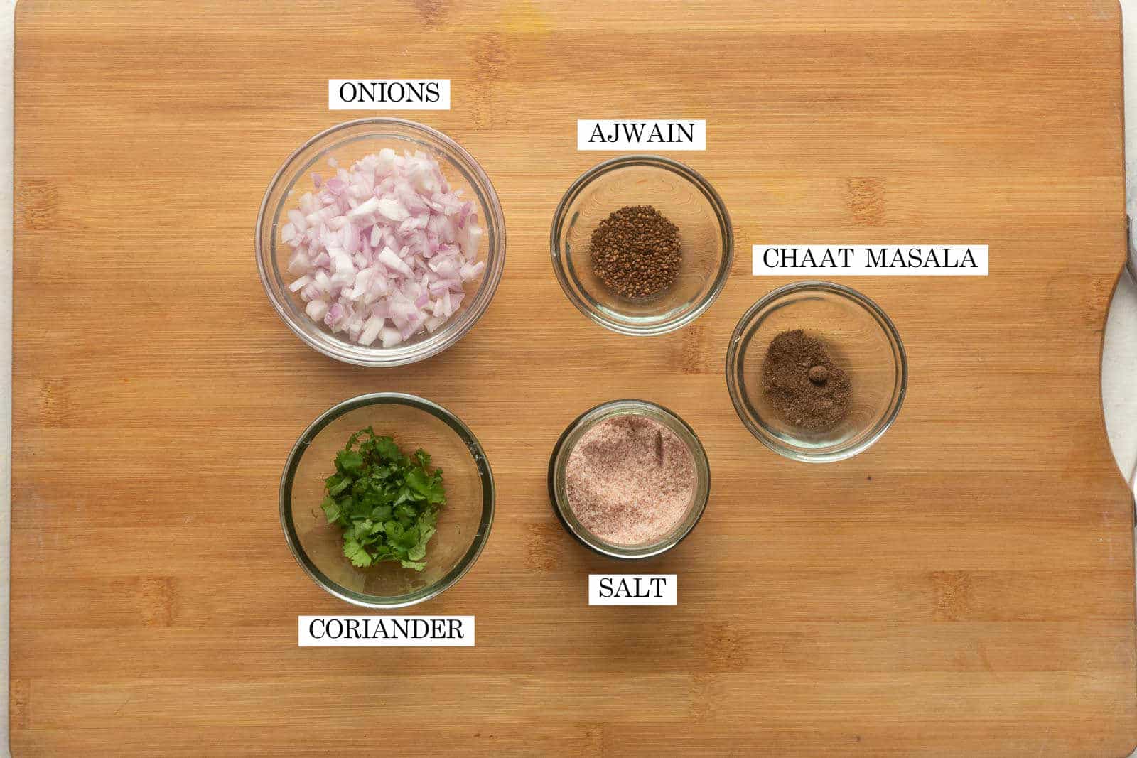 Picture of all the ingredients required for the onion filling