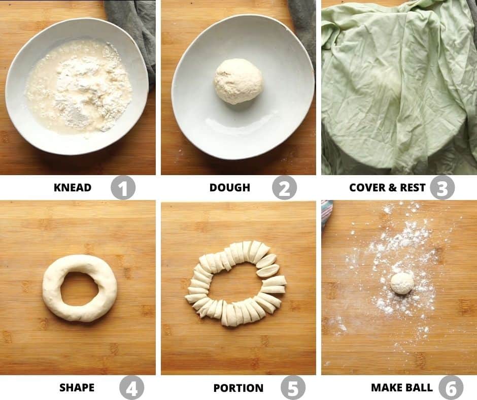 Step by step pictures to show how to make the dough for momos