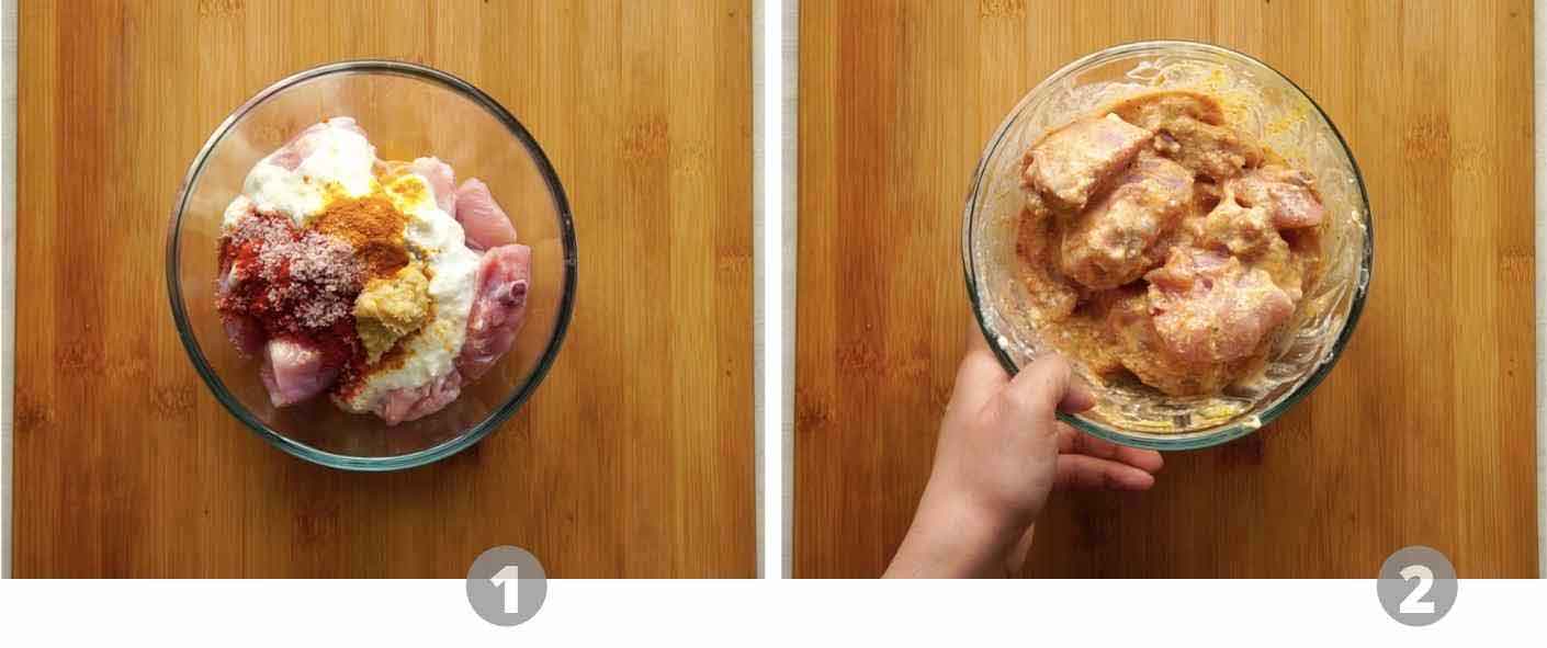 Step by step pictures showing how to marinate chicken