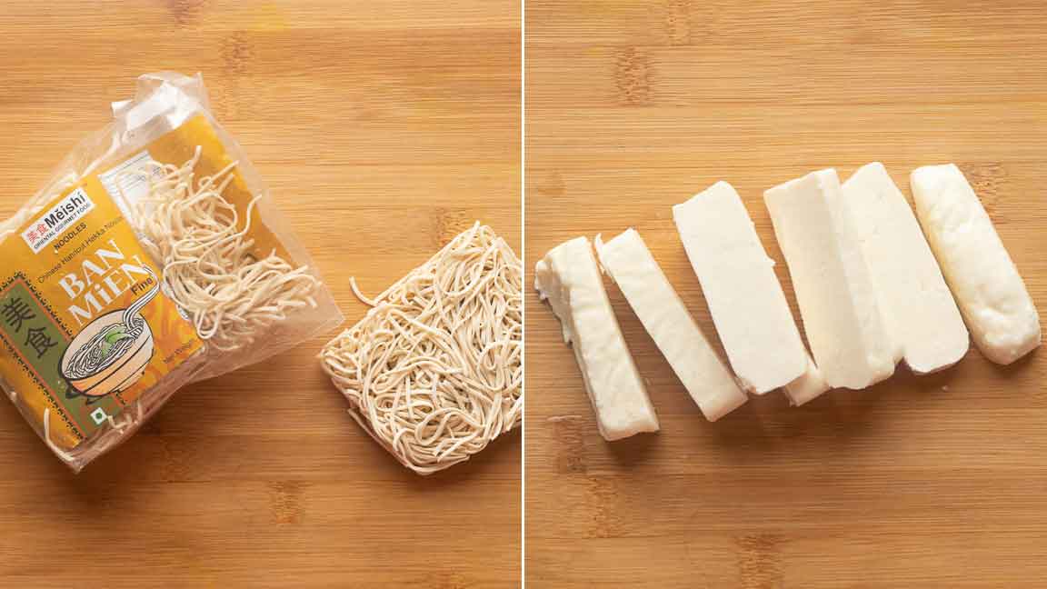 Picture of noodle brand as well as cut paneer