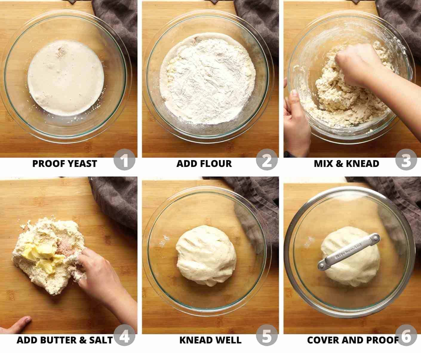 Step by step pictures showing how to make the dough