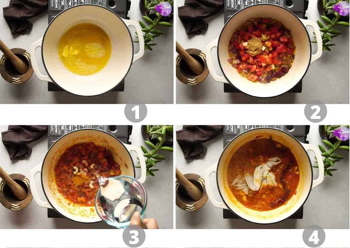 Step by step pictures showing how to cook the makhani gravy