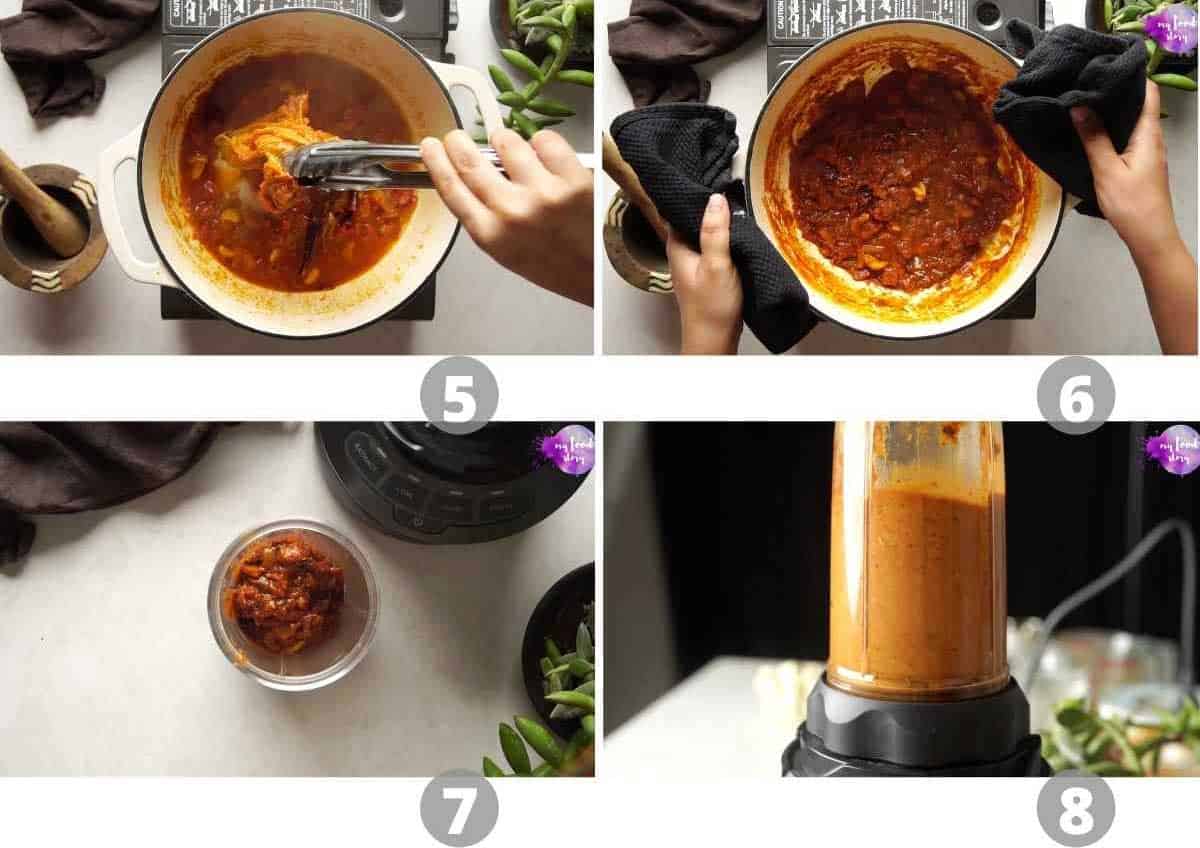 Step by step pictures showing how to cook makhani gravy and blend it