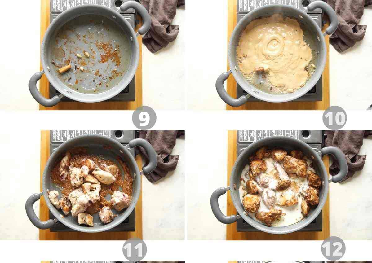 Step by step collage showing how to make chicken kali mirch