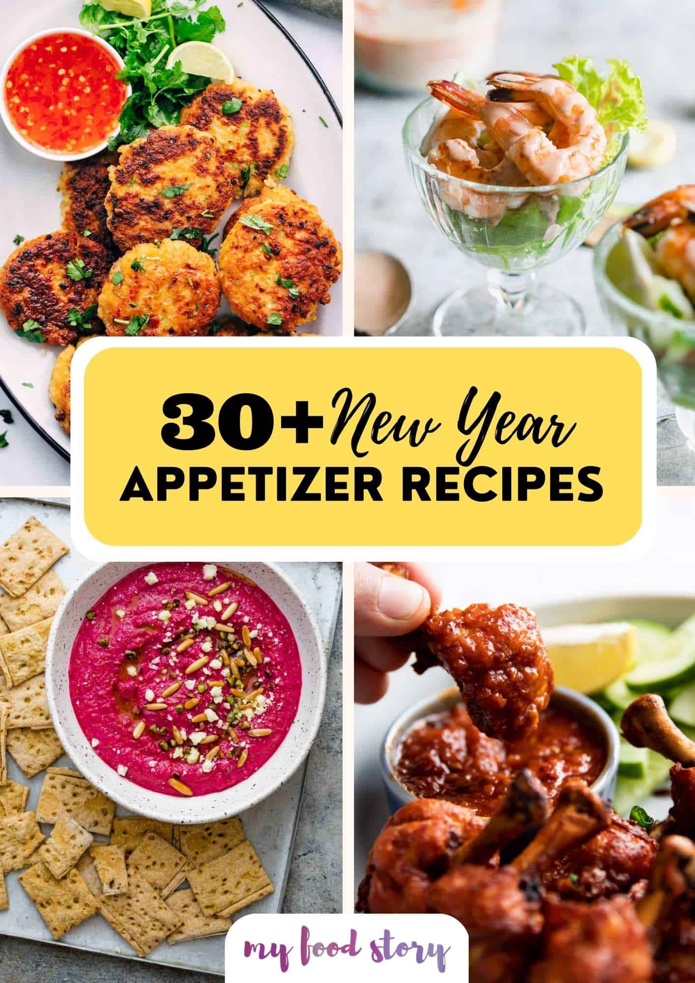Picture collage showing a few new years appetizers with text overlay