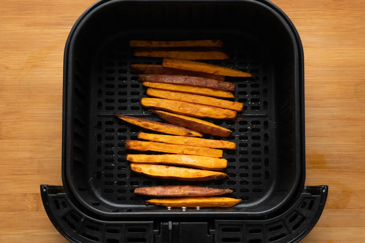 Picture of roasted/baked sweet potato fries in the air fryer