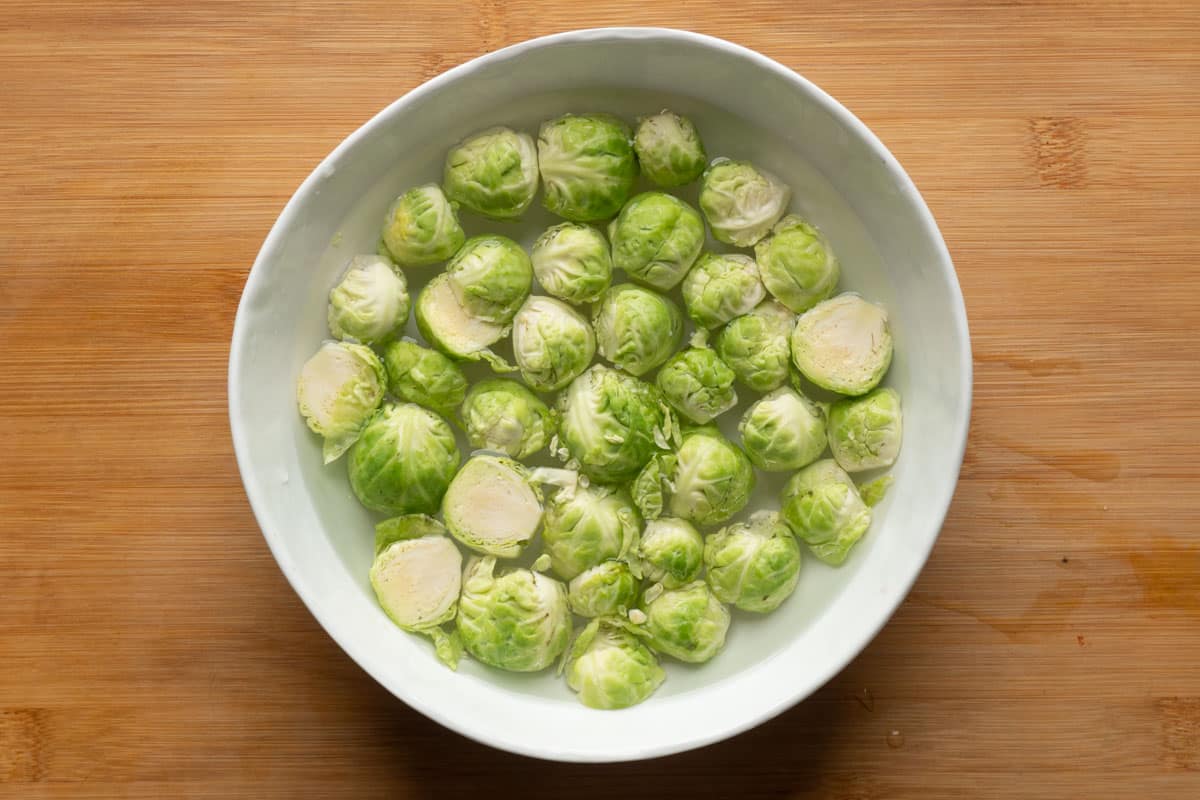 Picture of brussel sprouts soaked in water