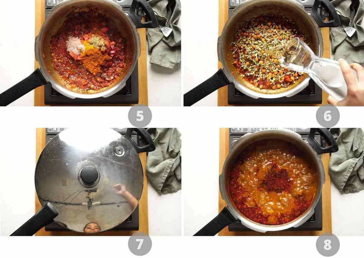 Step by step picture collage showing how to make misal pav