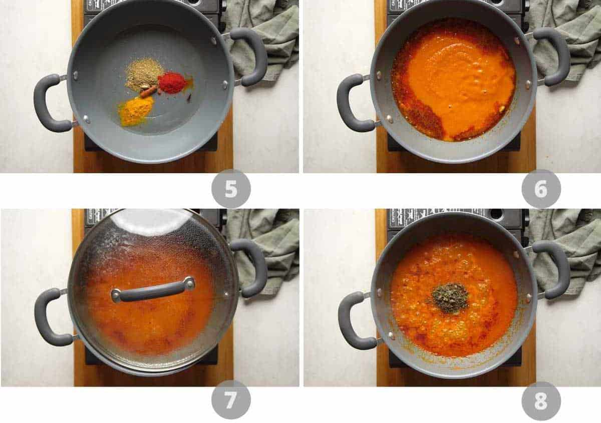 Picture collage showing how to make paneer lababdar