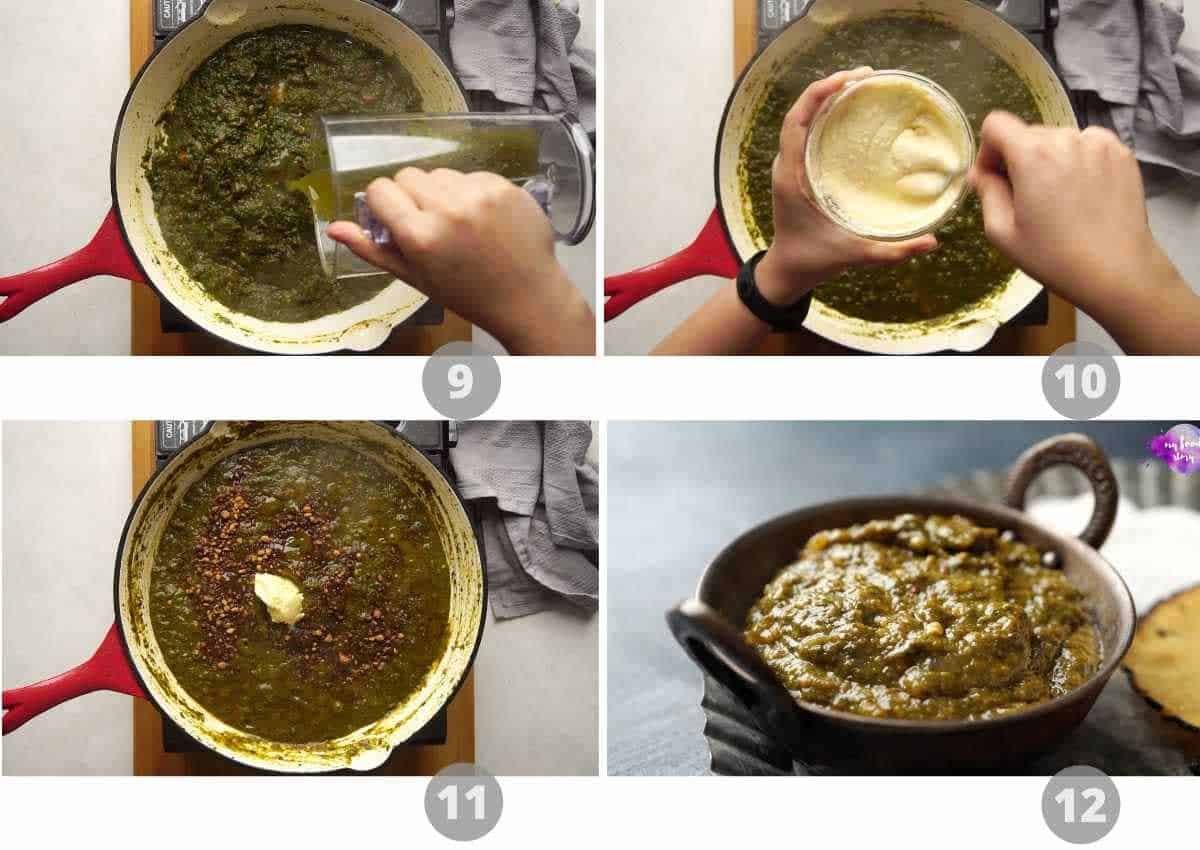 Step by step picture collage showing how to cook sarson ka saag