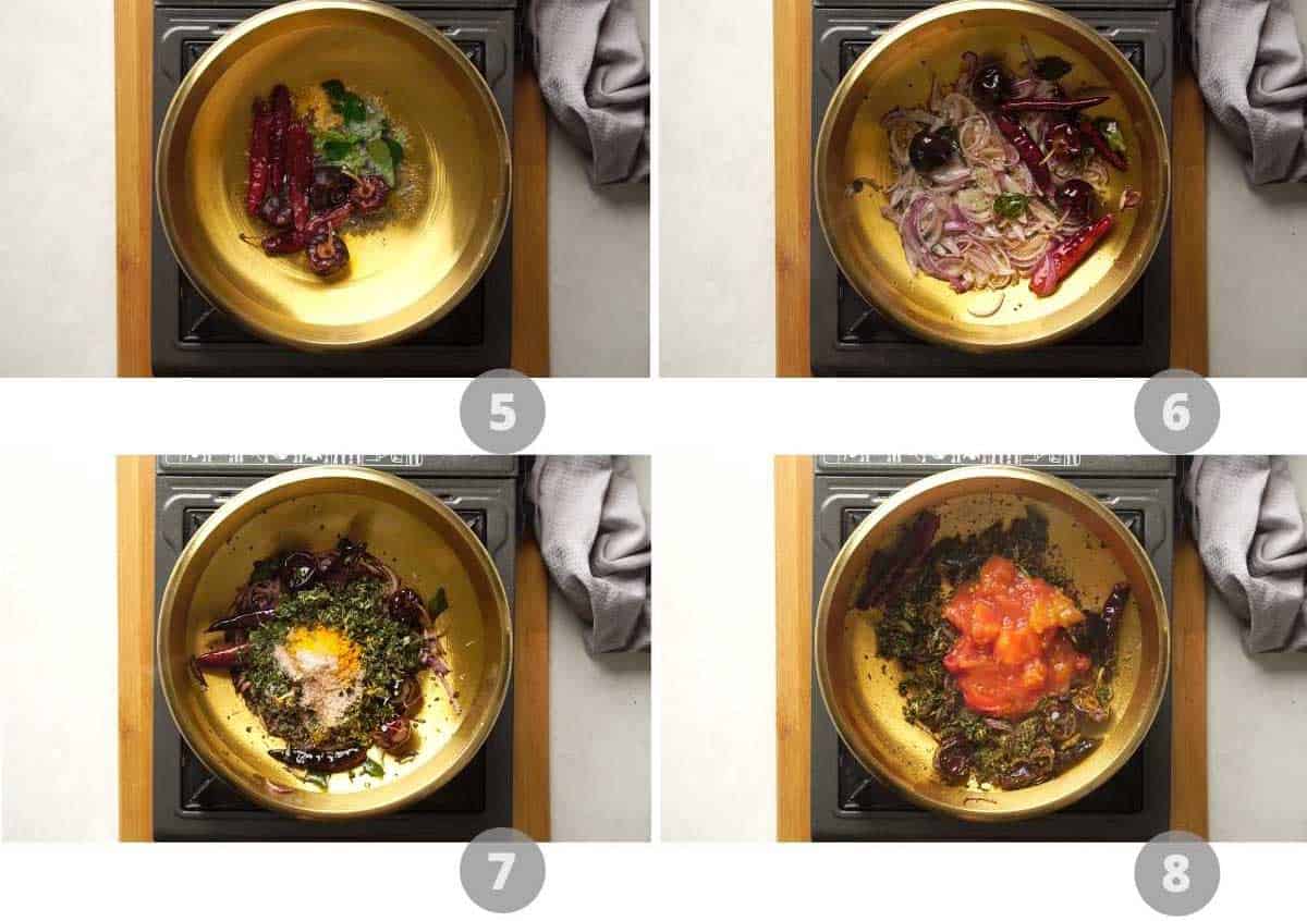 Picture collage showing how to make rasam step by step