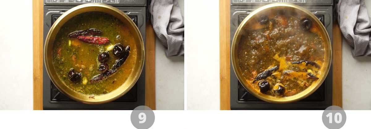 Picture collage showing how to make rasam step by step