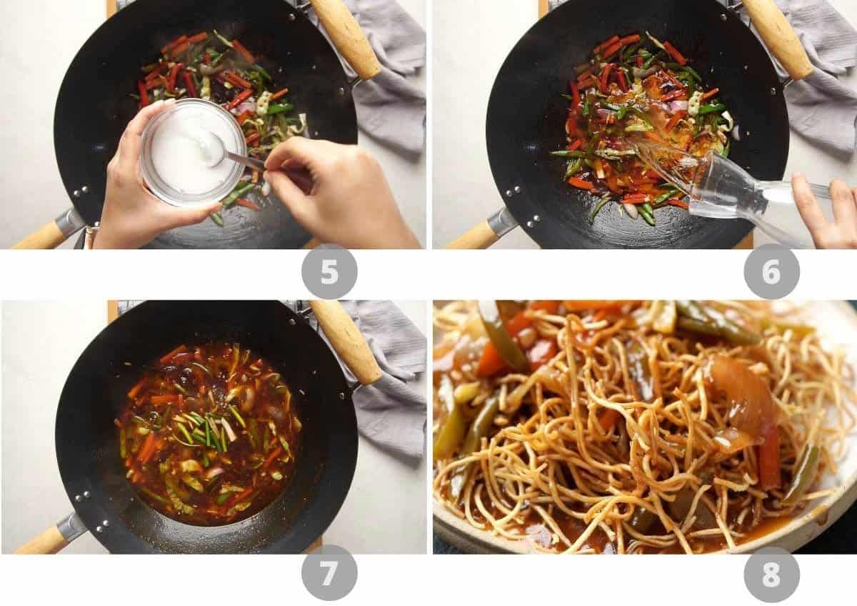 Step by step picture collage showing how to make american chopsuey