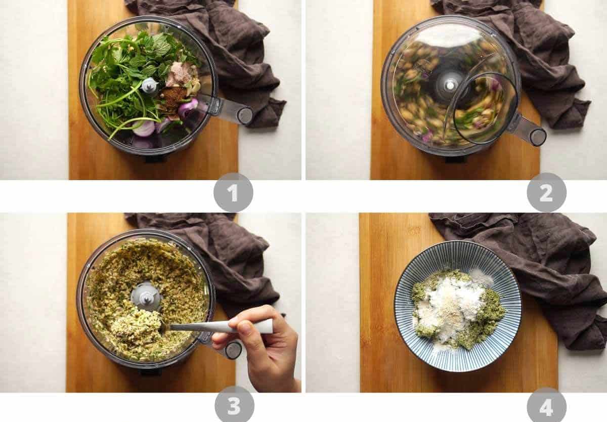 Step by step photo collage showing how to make falafel