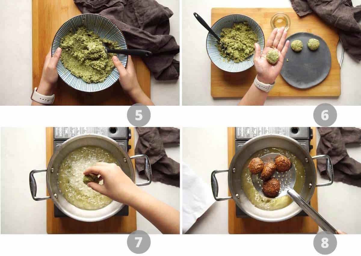 Step by step photo collage showing how to make falafel