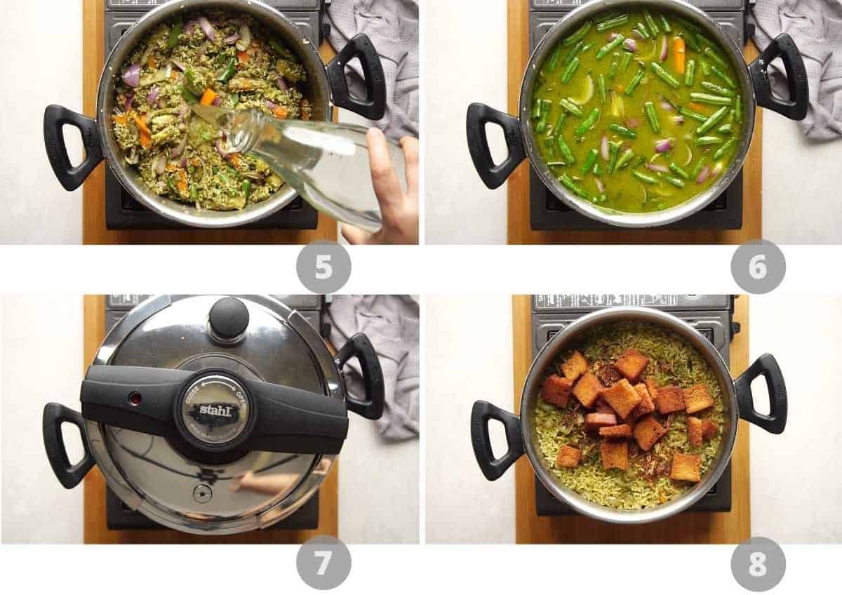Step by step picture collage showing how to make rice bath