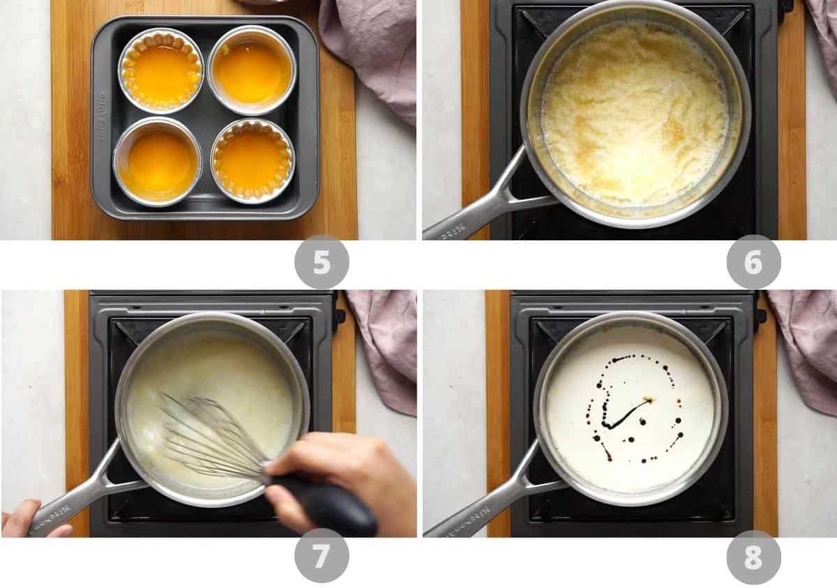 Step by step picture collage showing how to make mango panna cotta
