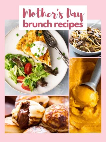 Picture collage showing a few of mothers day recipes for brunch