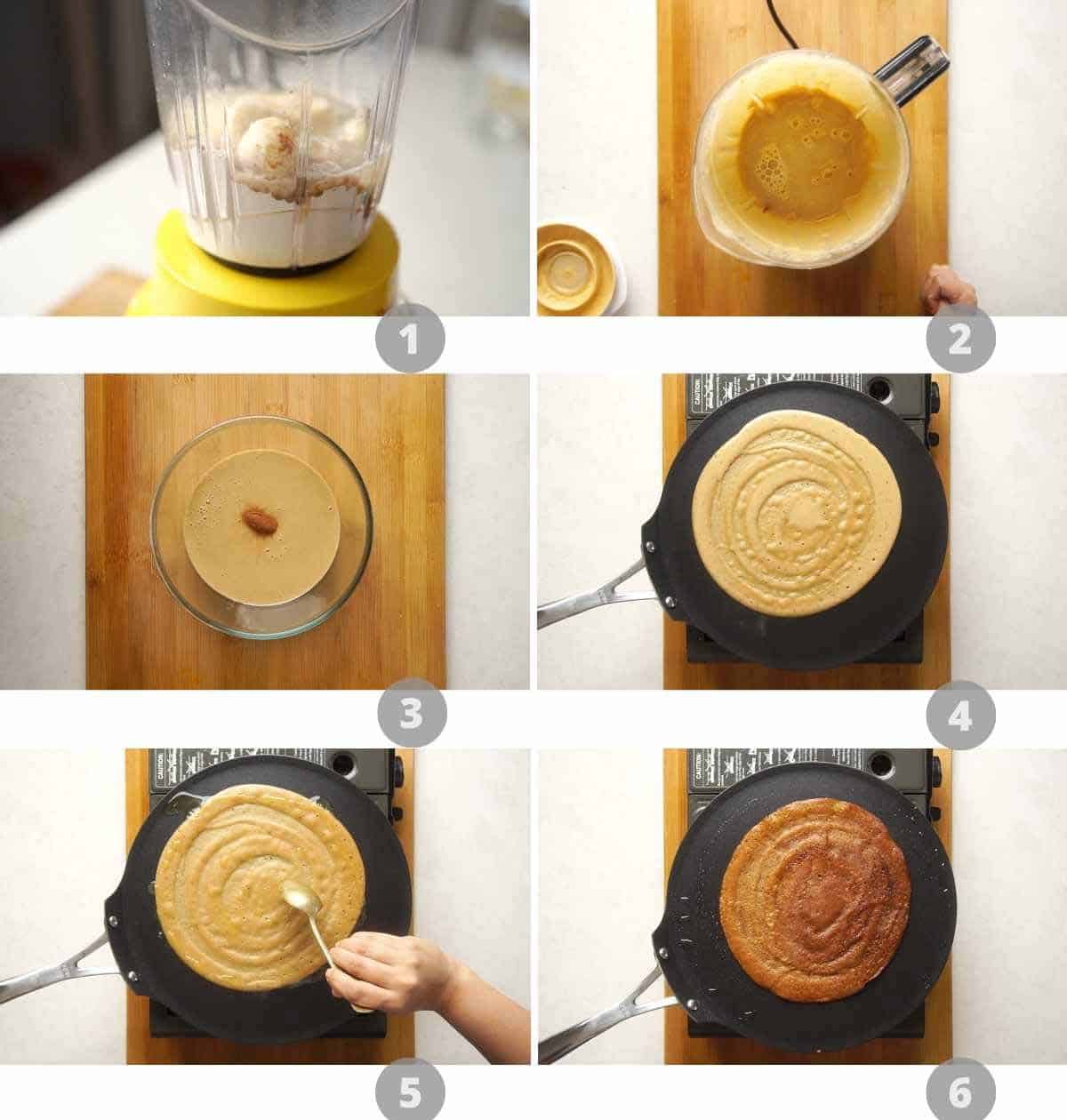 Step by step picture collage showing how to make banana dosa