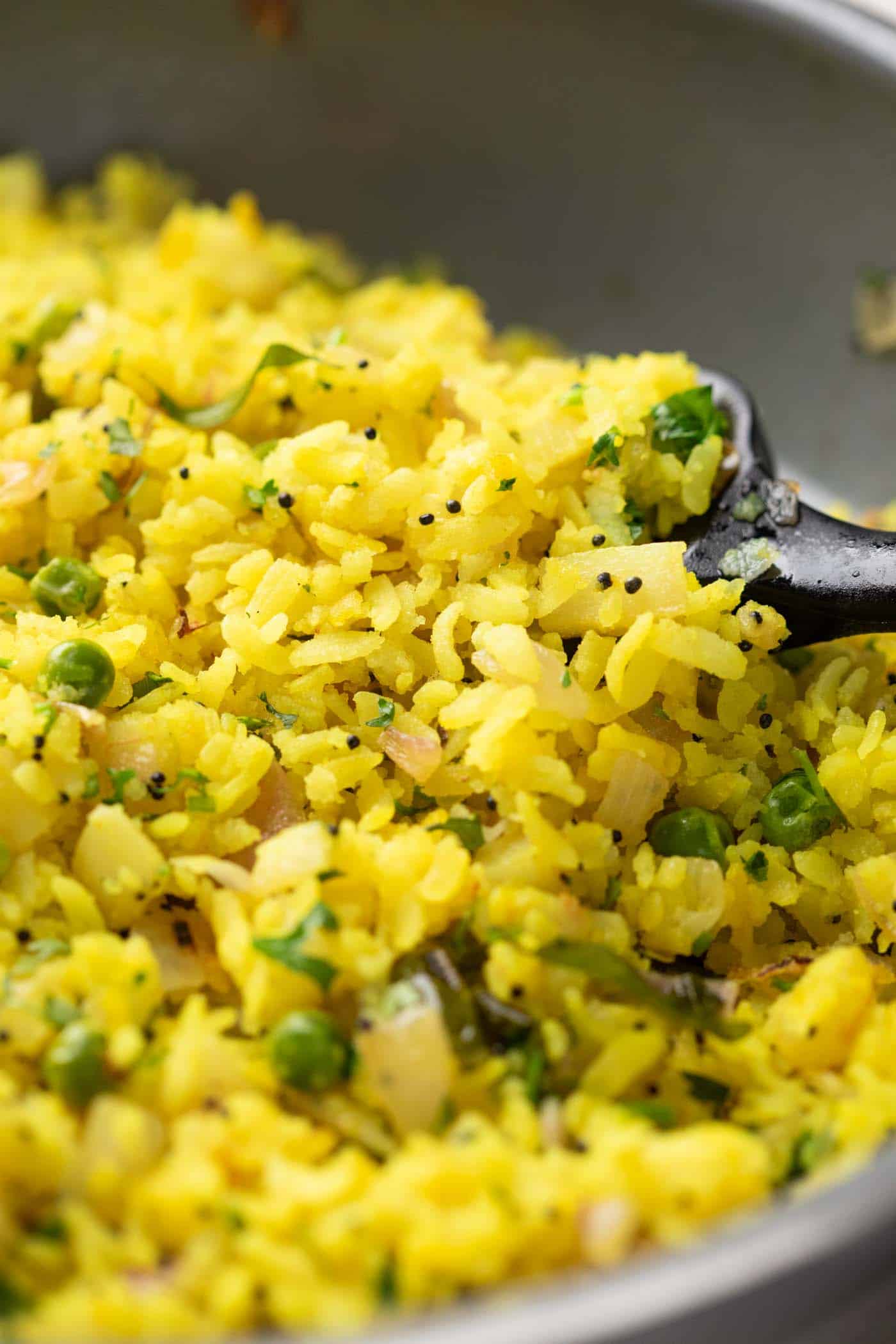Close up of the textures of the poha