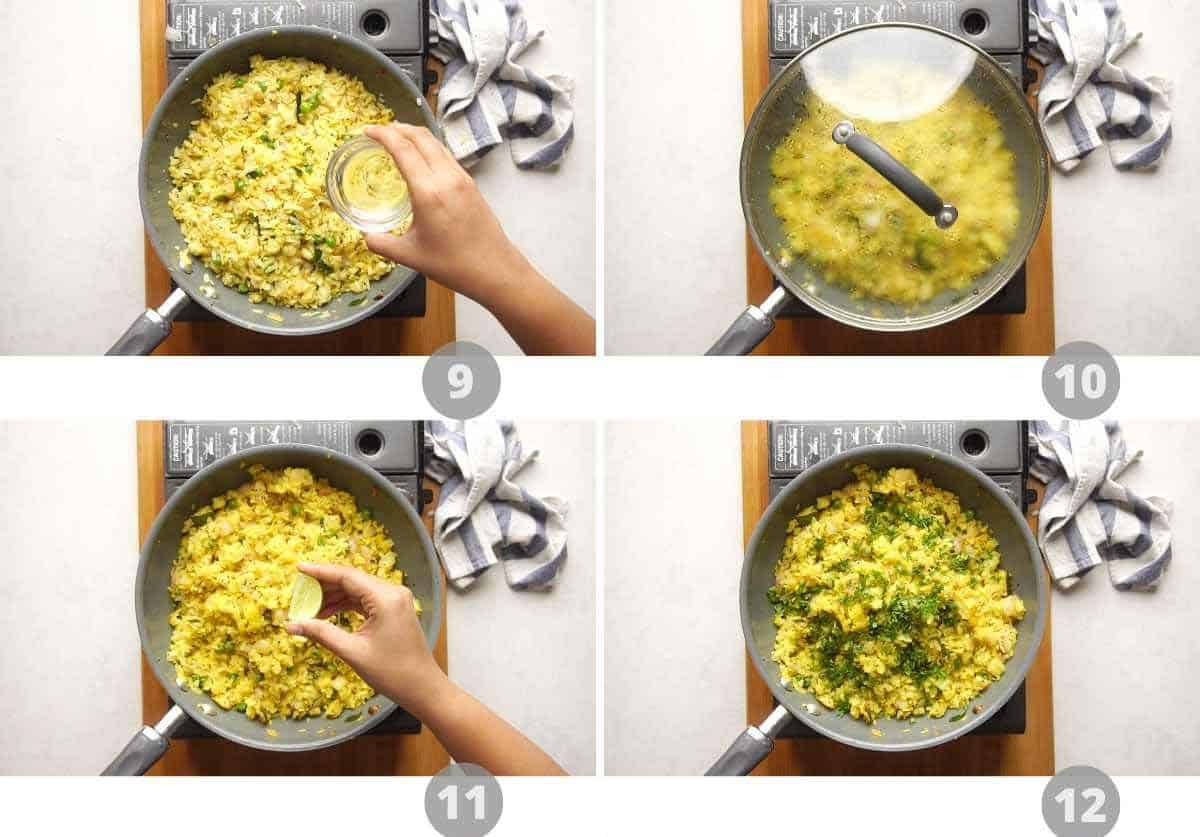 Step by step picture collage showing how to make Kanda Batata Poha