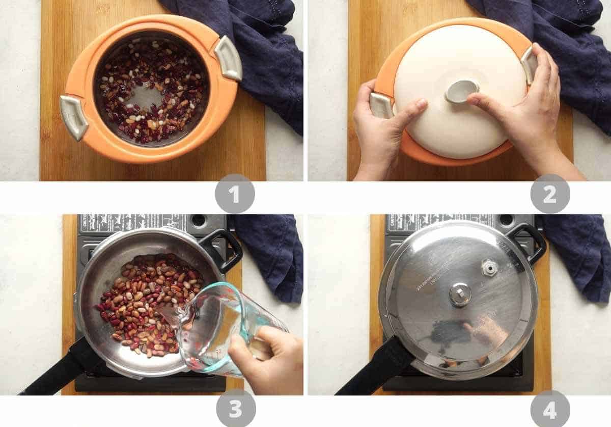 Step by step picture collage showing how to make rajma masala