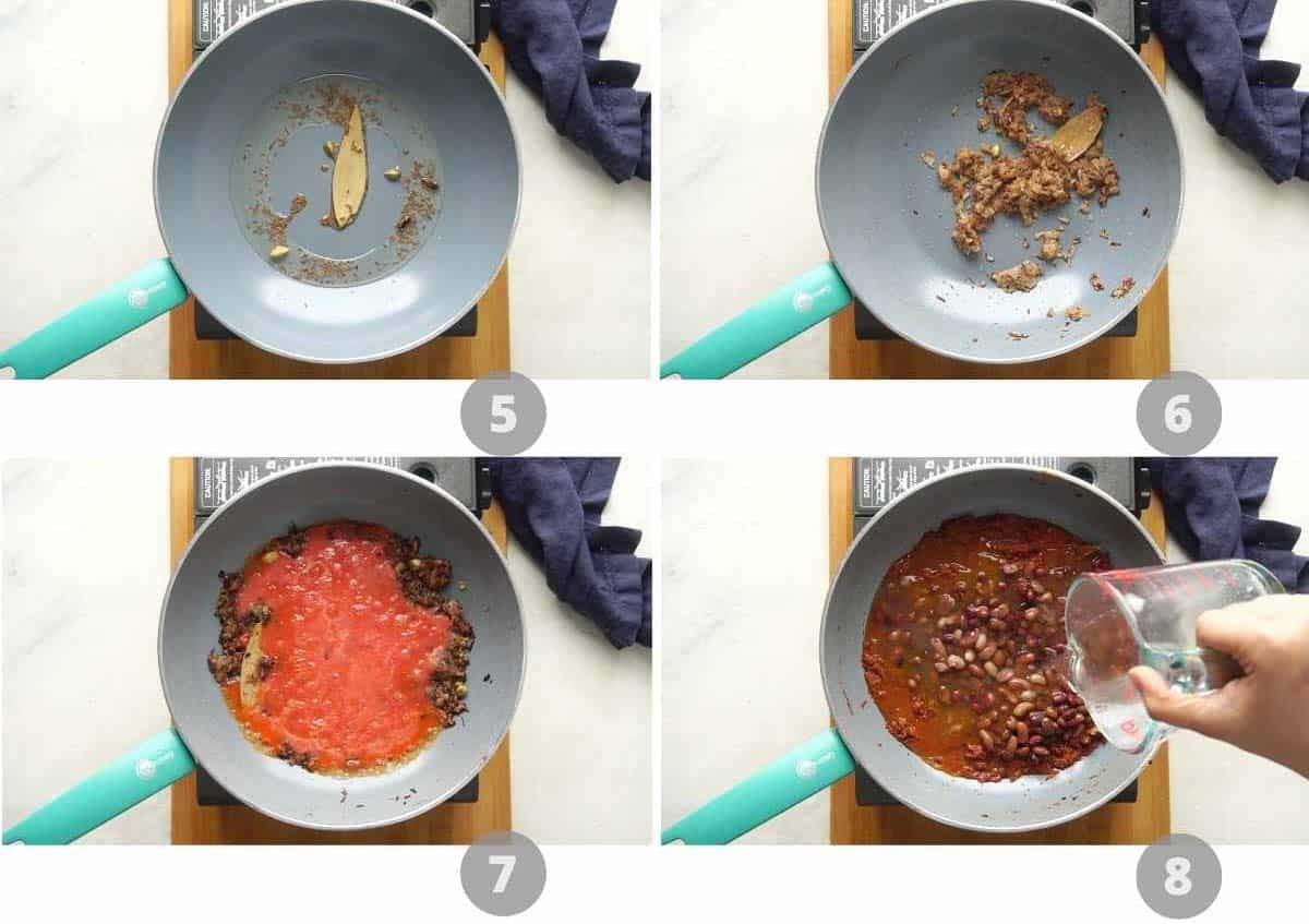 Step by step picture collage showing how to make rajma masala