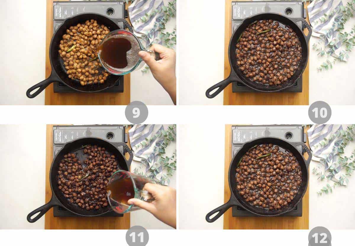 Step by step picture collage showing how to make pindi chole