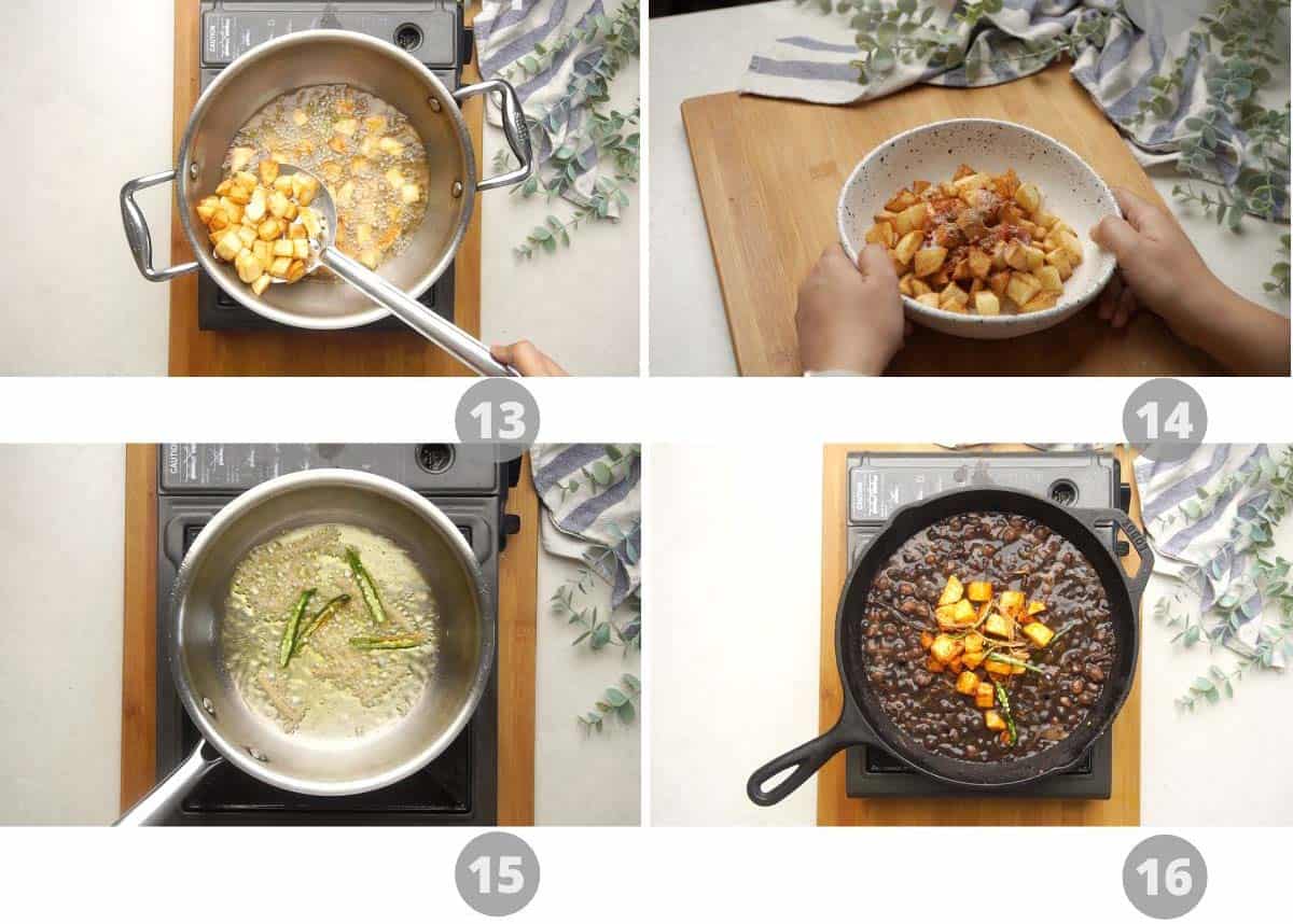 Step by step picture collage showing how to make pindi chole