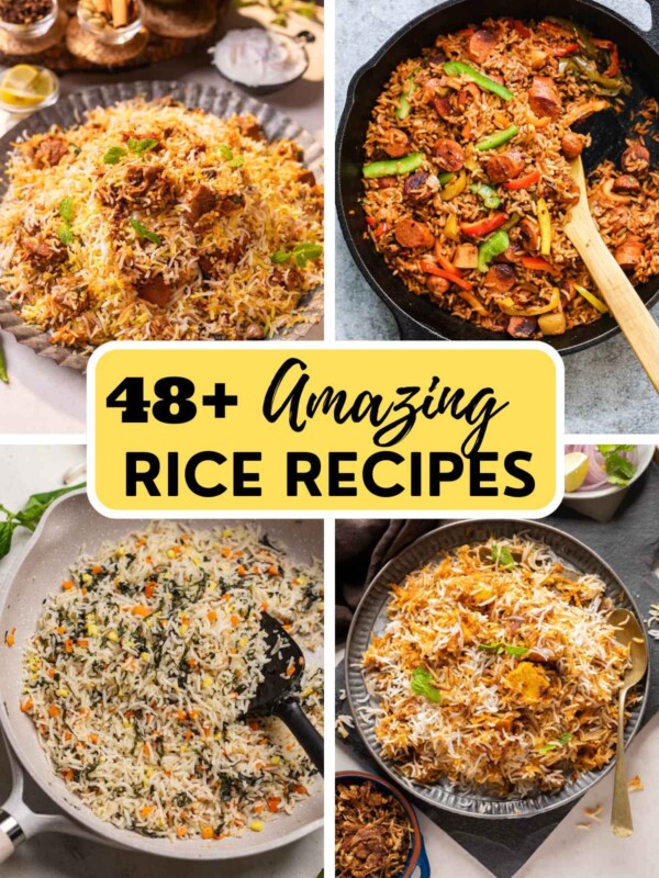 a collage of 4 rice recipes with text overlay