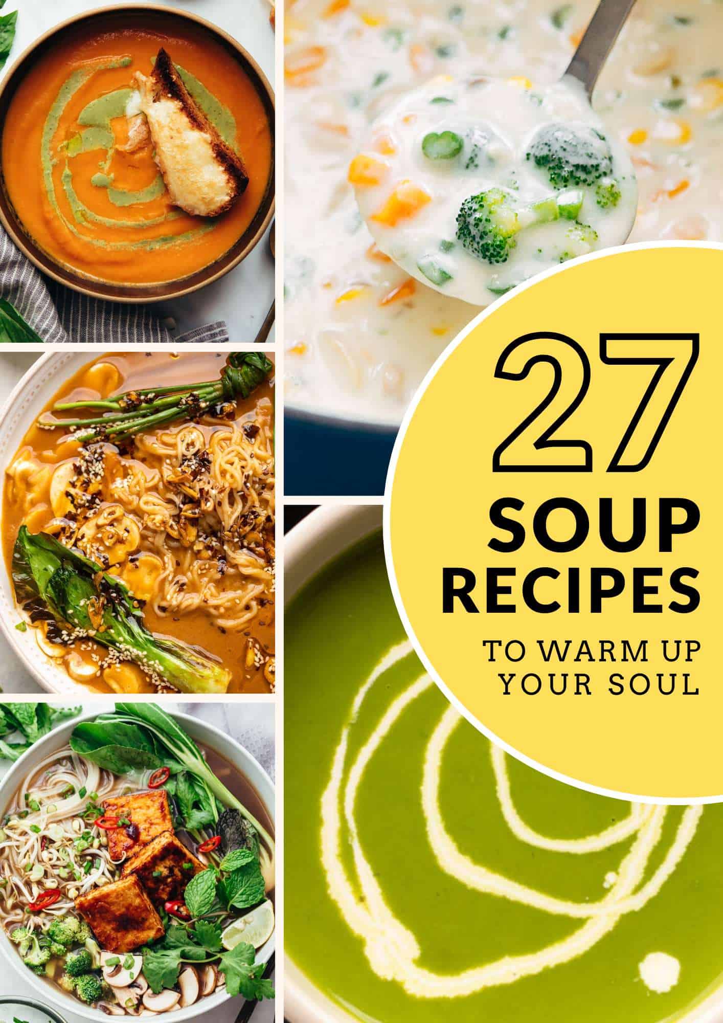 Picture collage showing soup photos with text overlay