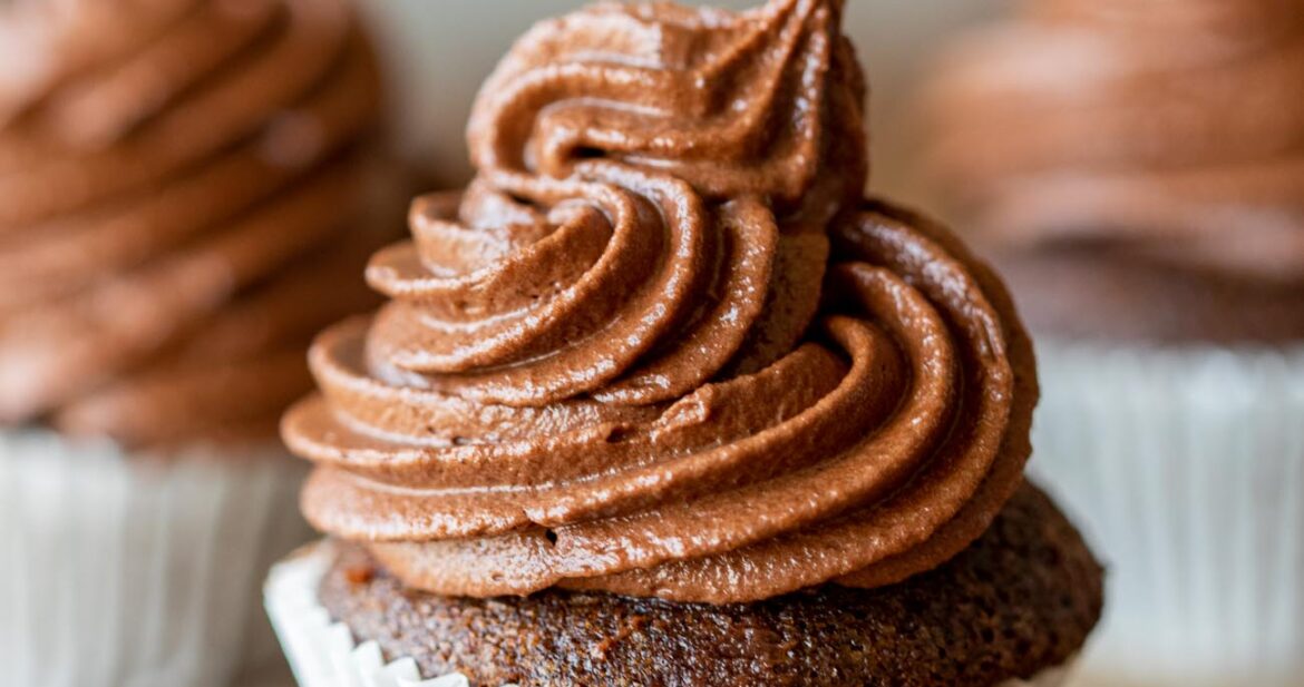 chocolate cupcake with a swirl of chocolate buttercream