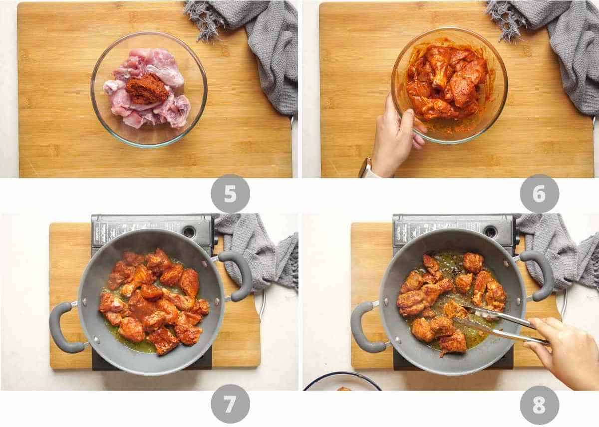 Step by step picture collage showing how to make Chicken Ghee Roast
