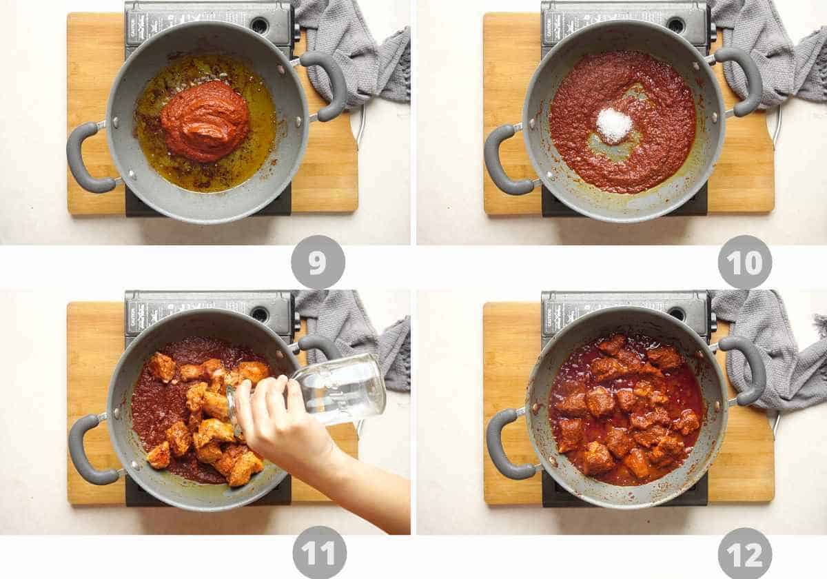 Step by step picture collage showing how to make Chicken Ghee Roast