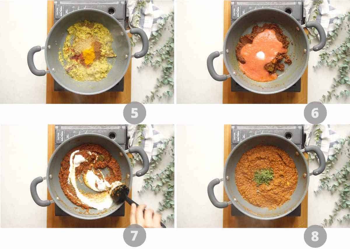 Step by step picture collage showing how to make Dhaba Style Egg Curry