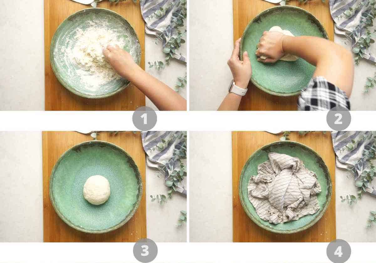 Step by step picture collage showing how to make Bhature