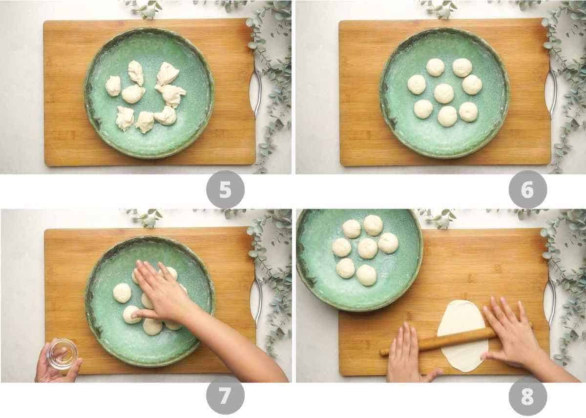 Step by step picture collage showing how to make Bhature