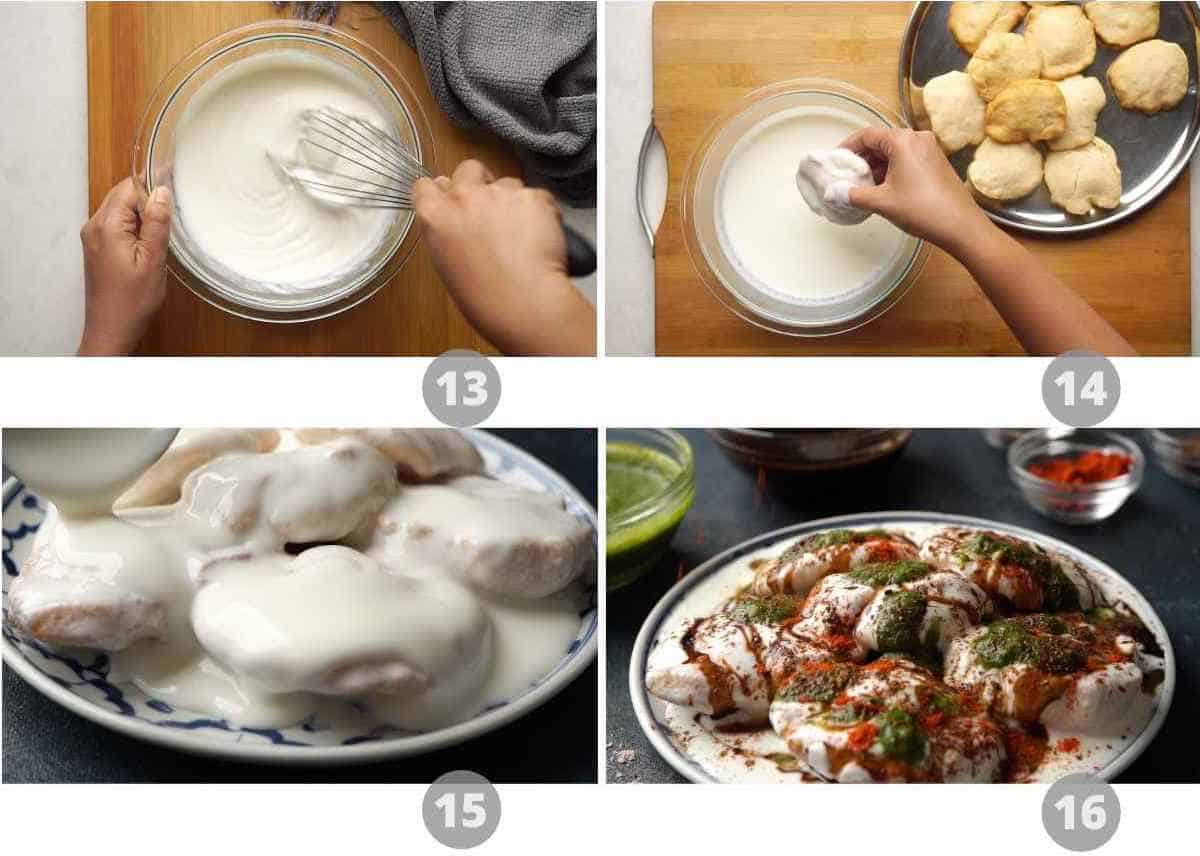 Step by step picture collage showing how to make Dahi Vada