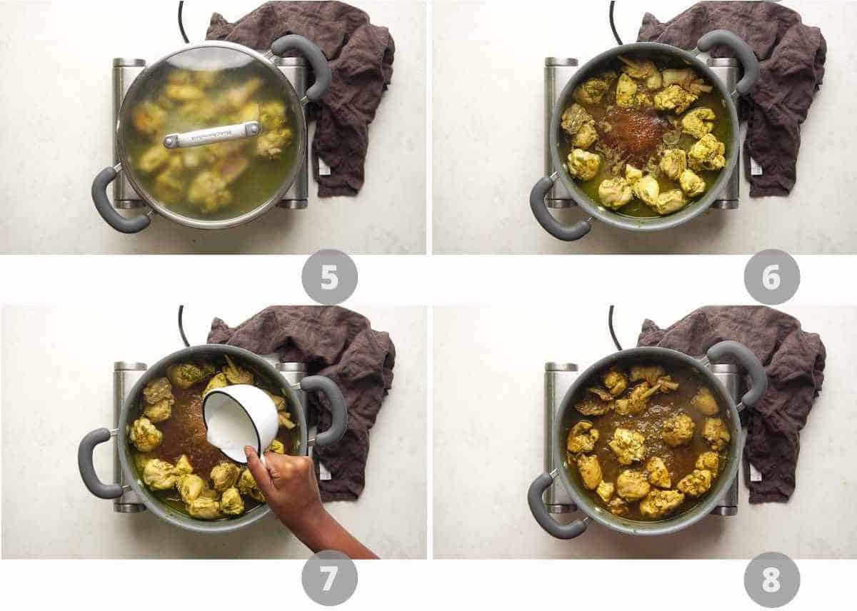 Step by step picture collage showing how to make andhra chilli chicken