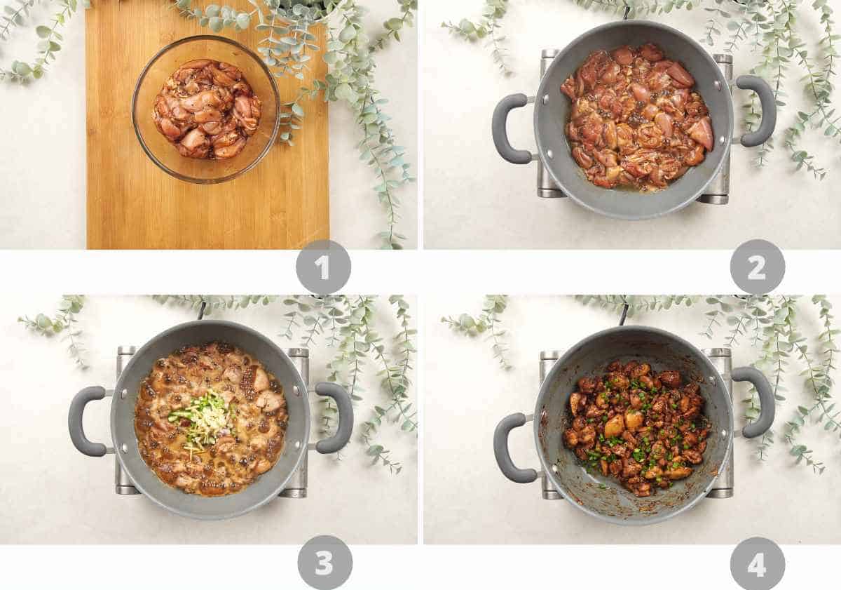 step by step image collage for ginger chicken stir fry