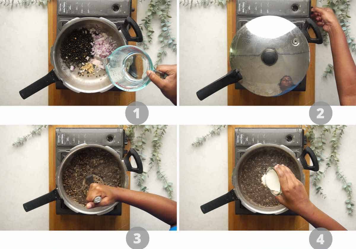Step by step picture collage showing how to make amritsari dal
