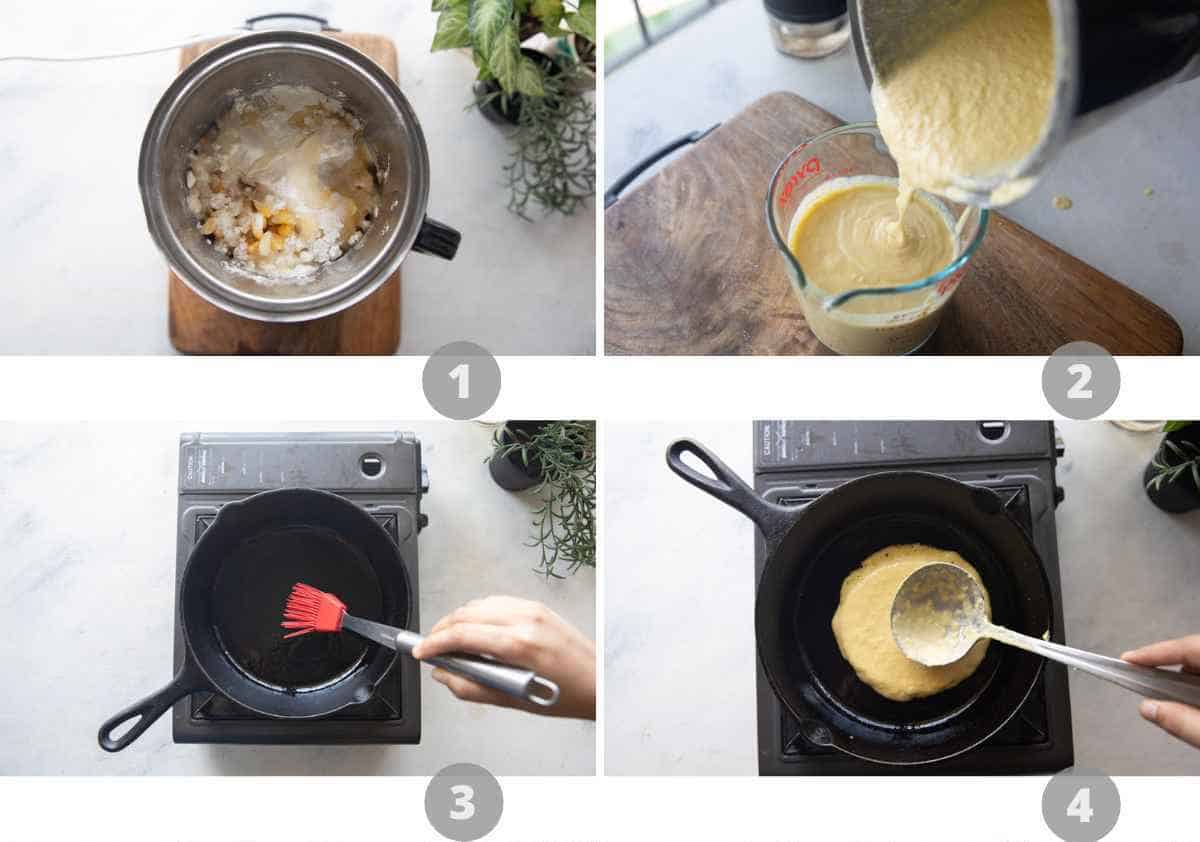 Step by step picture collage showing how to make cachapas