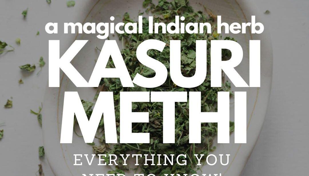 image of kasuri methi on a white plate with text on top