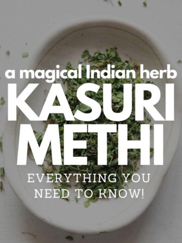 image of kasuri methi on a white plate with text on top