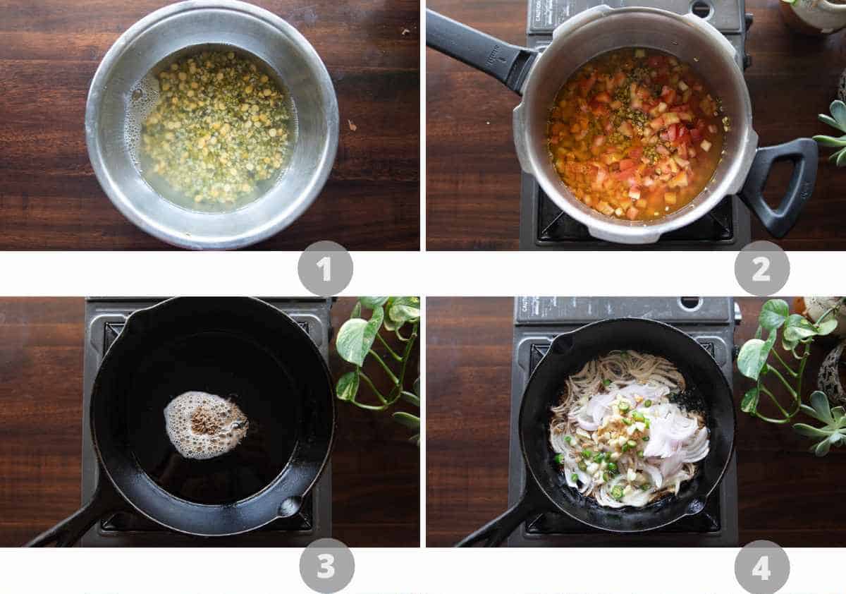 Step by step picture collage showing how to make mixed dhaba dal